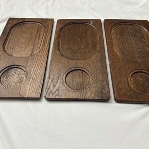 Three vintage Mcm retro solid wood snack trays